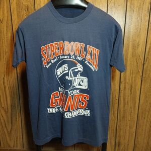 NY Giants Navy Blue T-Shirt Vintage 1986/87 Super Bowl XXI Large No Tag NFC